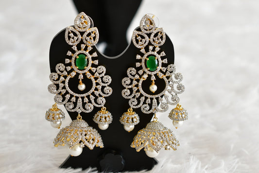 Two tone cz green pearl long bali jhumkka dj-51883