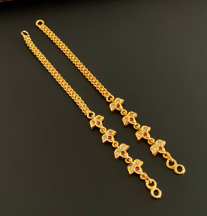 Gold tone AD pink-white stone ear side chain dj-54045