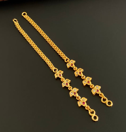 Gold tone AD pink-white stone ear side chain dj-54045