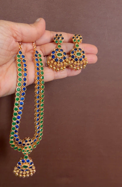 Matte finish blue-green double layer attigai/necklace set dj-53179