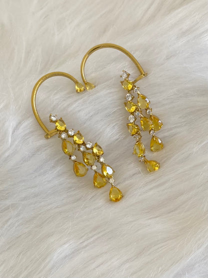 Antique gold tone yellow-white stone khanpool earrings dj-54652