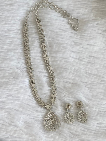Silver tone cz white stone necklace set dj-54354