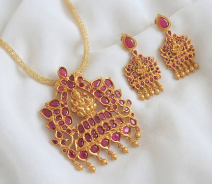 Matte finish ruby lakshmi necklace set-dj09410