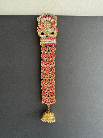 Gold tone pink-green kundan jadau jadai nagam/hair jewel dj-52033