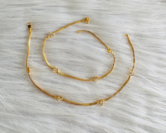Gold tone 10.5 inches white heart anklets dj-51300