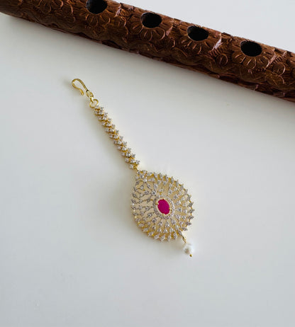 Two tone cz-ruby thilak stone tikka dj-51363