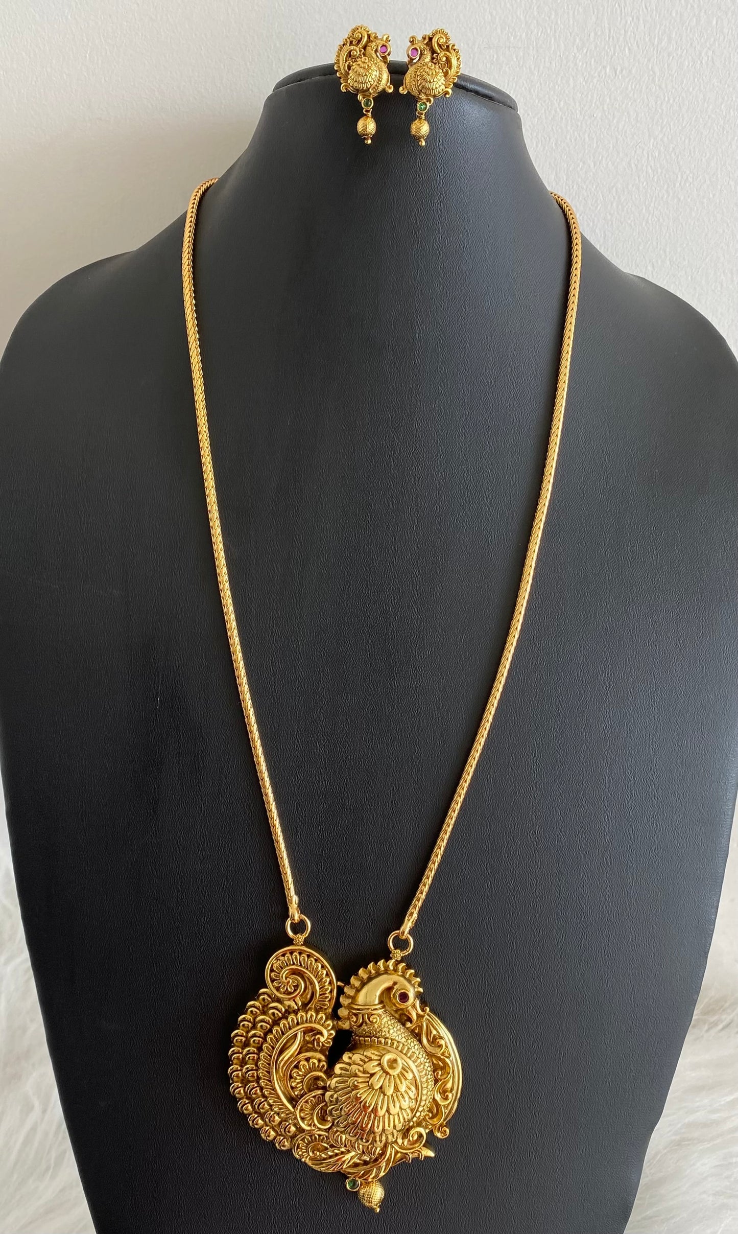 Antique gold tone 24 inches chain with annapakshi pendant set dj-54418