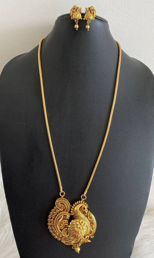 Antique gold tone 24 inches chain with annapakshi pendant set dj-54418