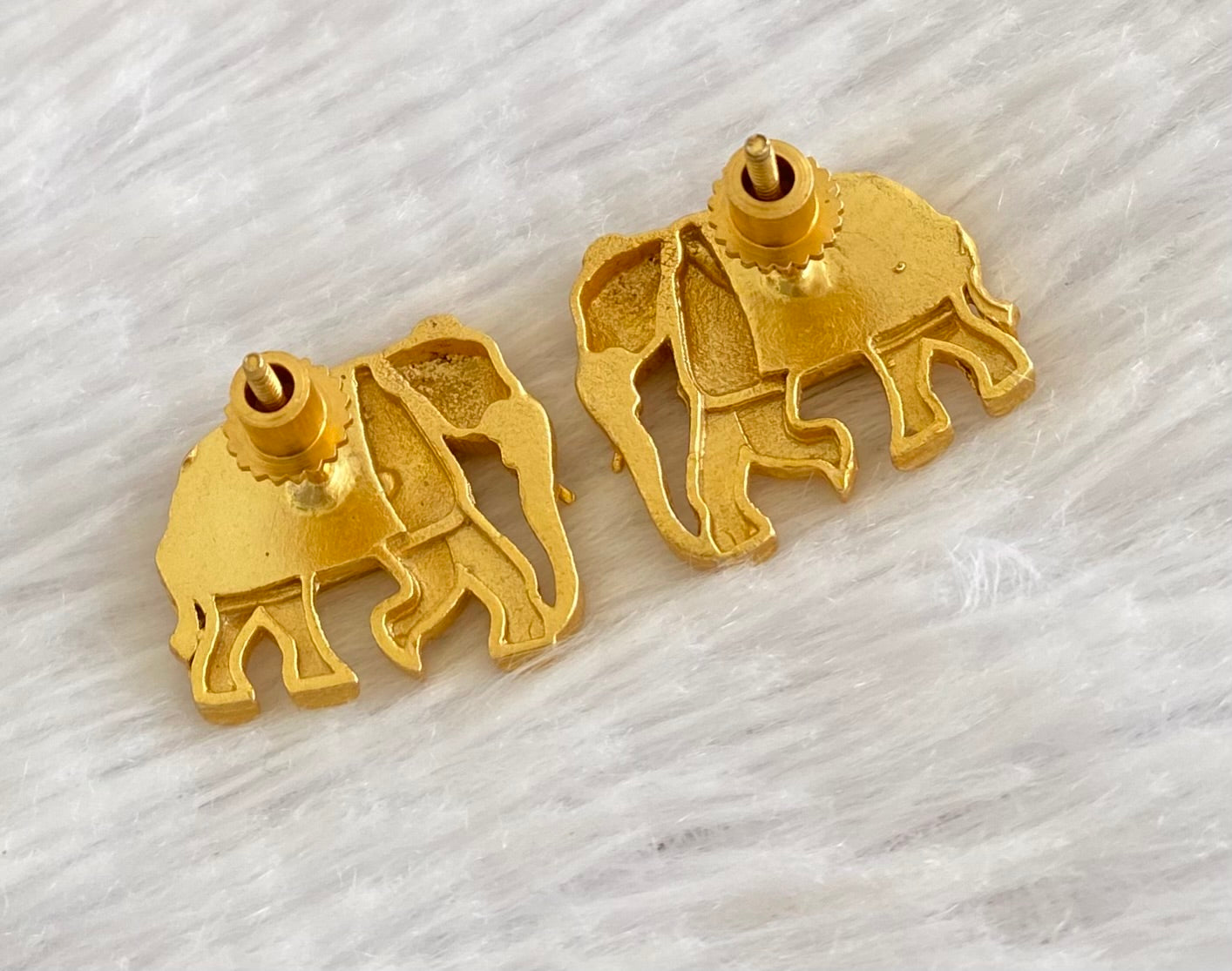 Gold tone green-white kundan jadau elephant earrings dj-53537