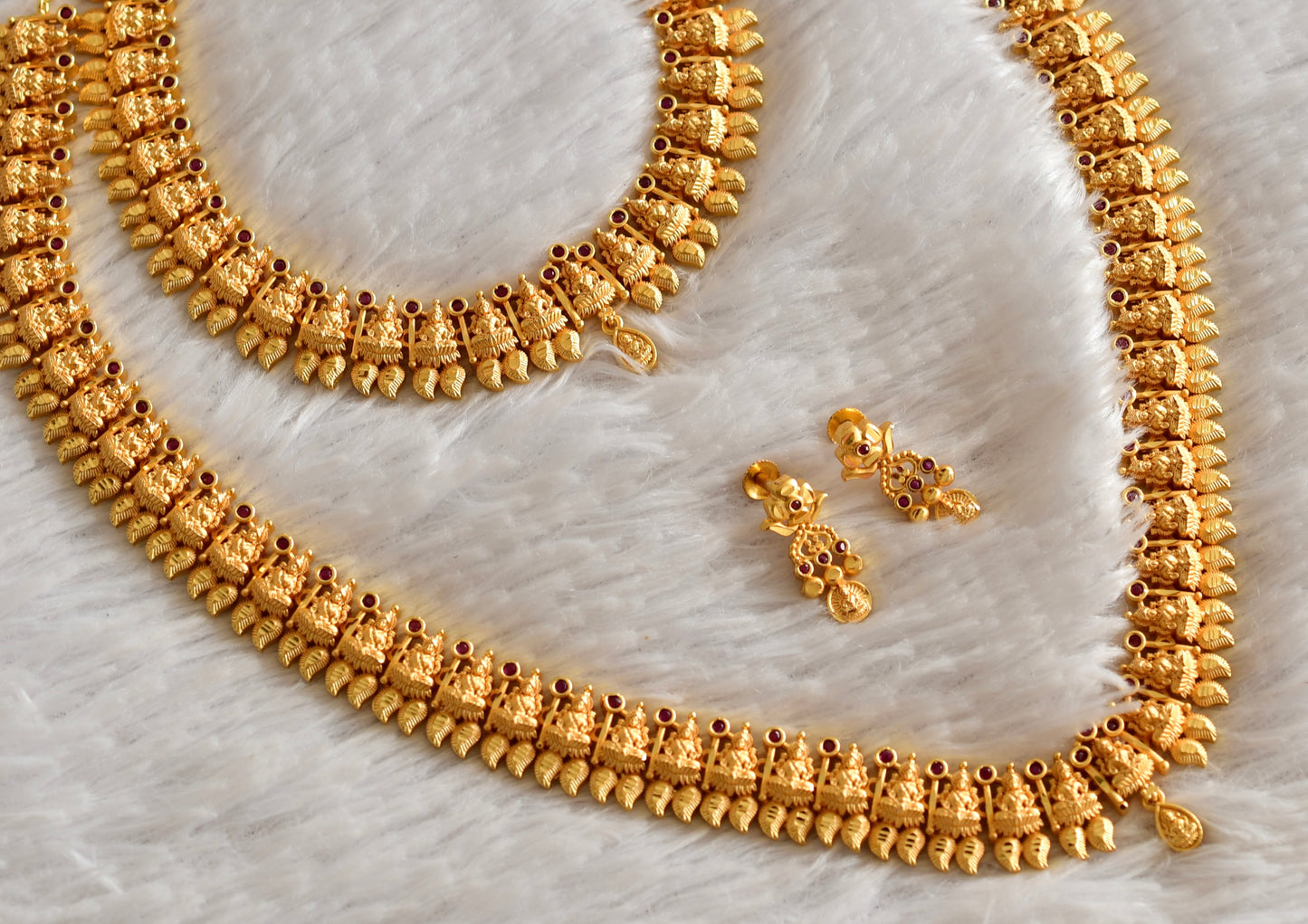 Gold tone pink kerala style Lakshmi haar combo set dj-51993