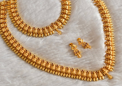 Gold tone pink kerala style Lakshmi haar combo set dj-51993