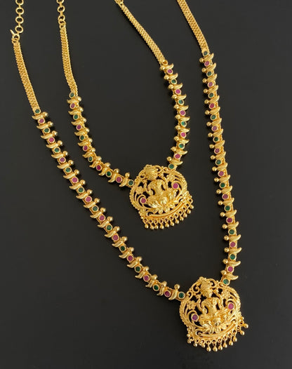 Gold tone kemp-green stone lakshmi combo set dj-54294