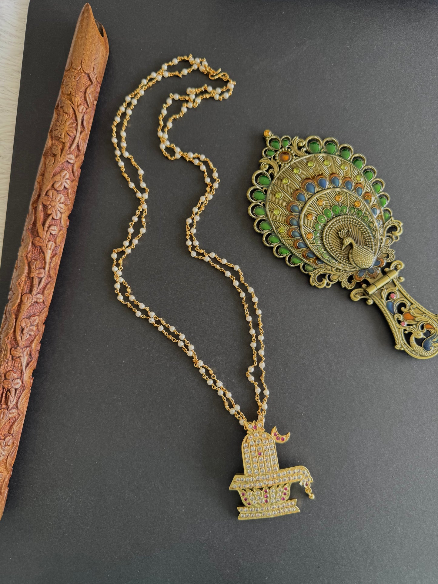 Gold tone 24 inches chain with AD shiva lingam pendant dj-52226