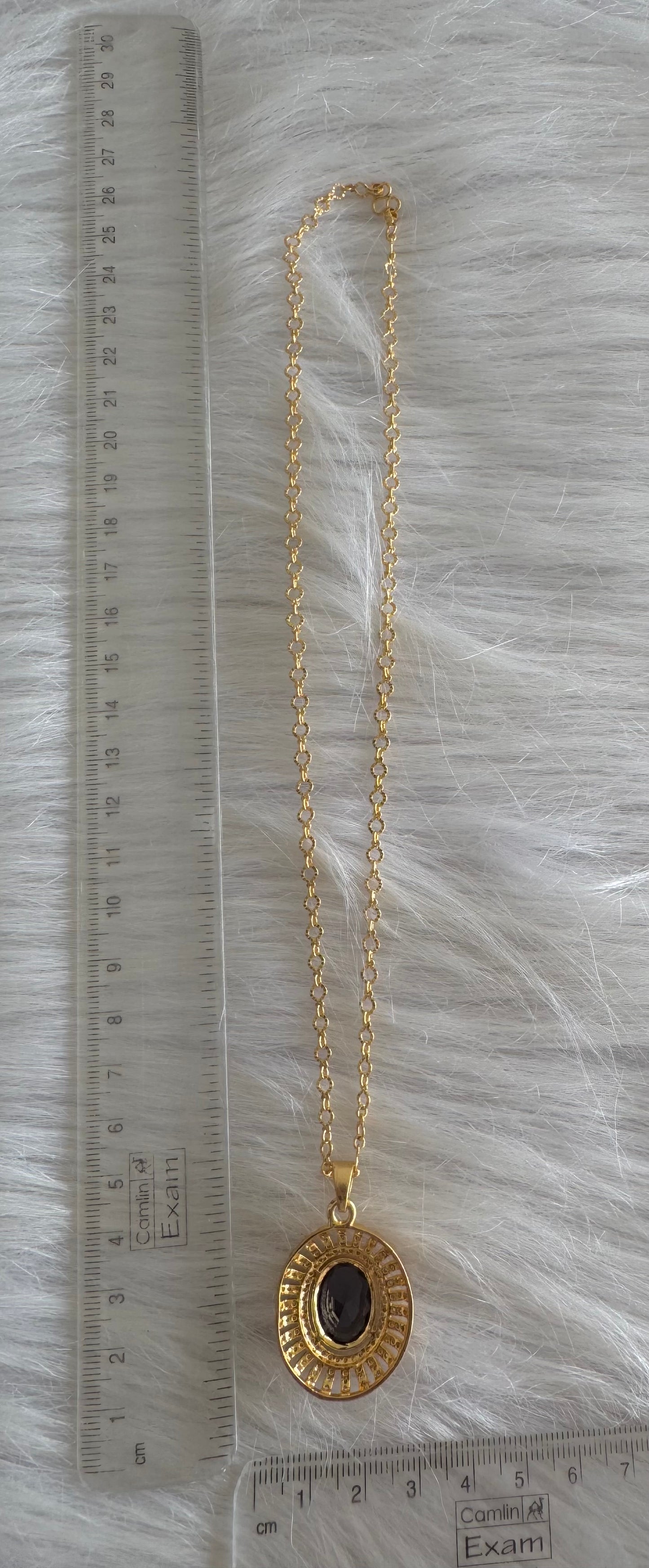 Gold tone 18 inches chain with purple oval stone pendant dj-51279