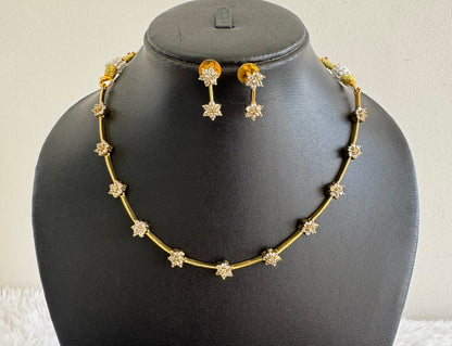 Antique gold tone cz white flower necklace set dj-52121