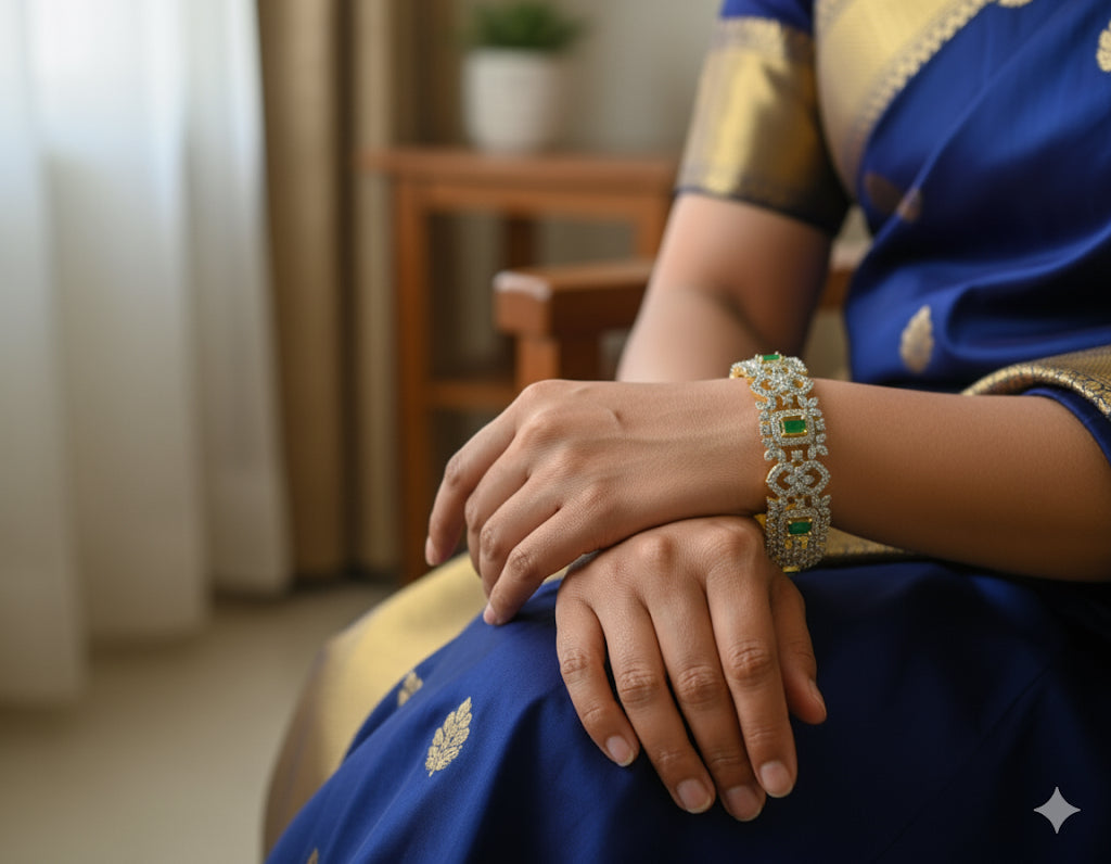 Two tone cz emerald block stone bangles(2.4) dj-48499