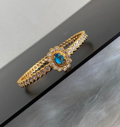 Gold tone AD white blue stone diamond look alike bangle/kada(2.10) Dj-54870