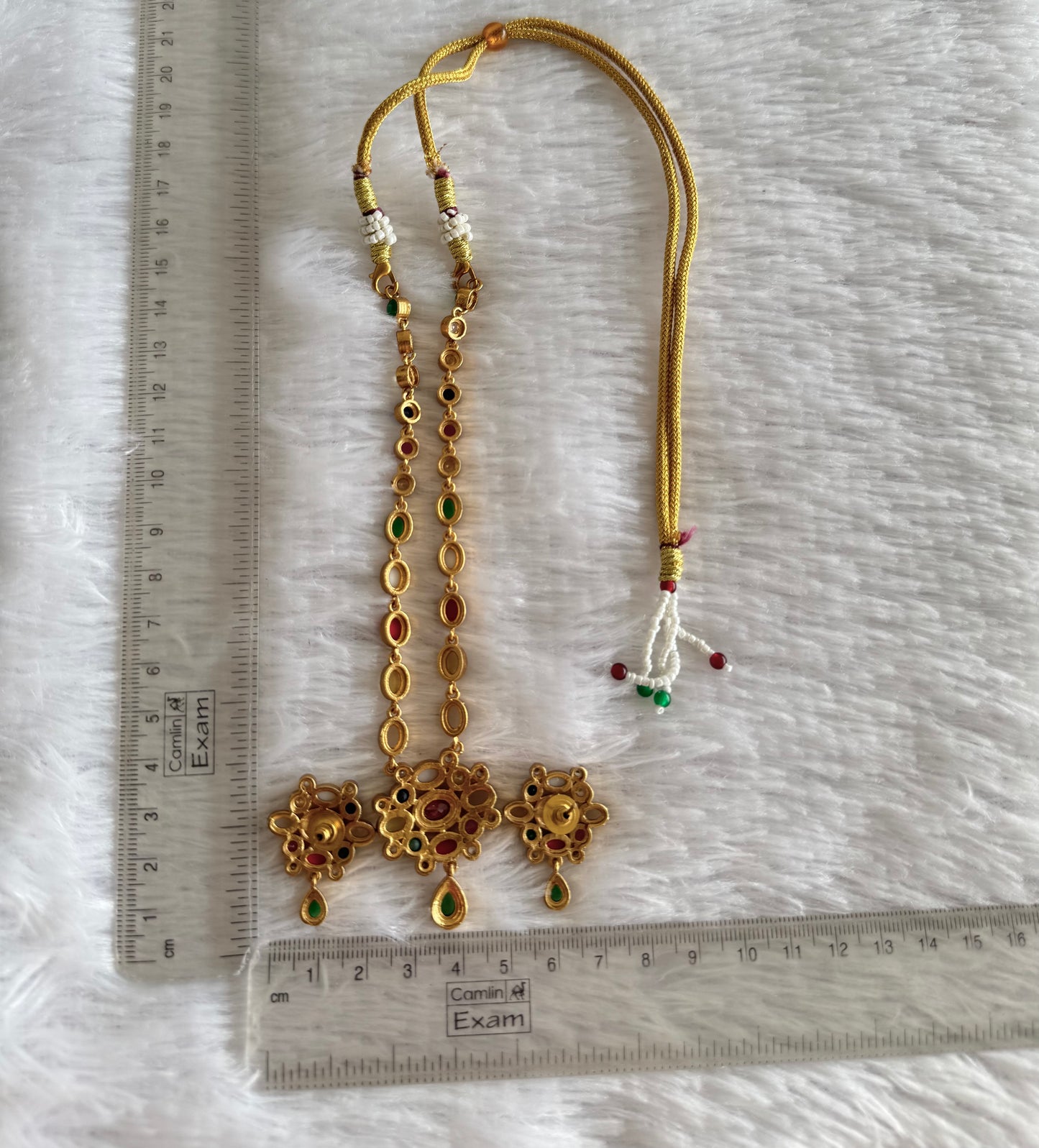 Matte Finish oval stone Navarathna Necklace Set dj-52134