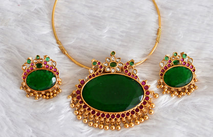 Matte finish peacock big green oval stone pendant hasli necklace set dj-51224