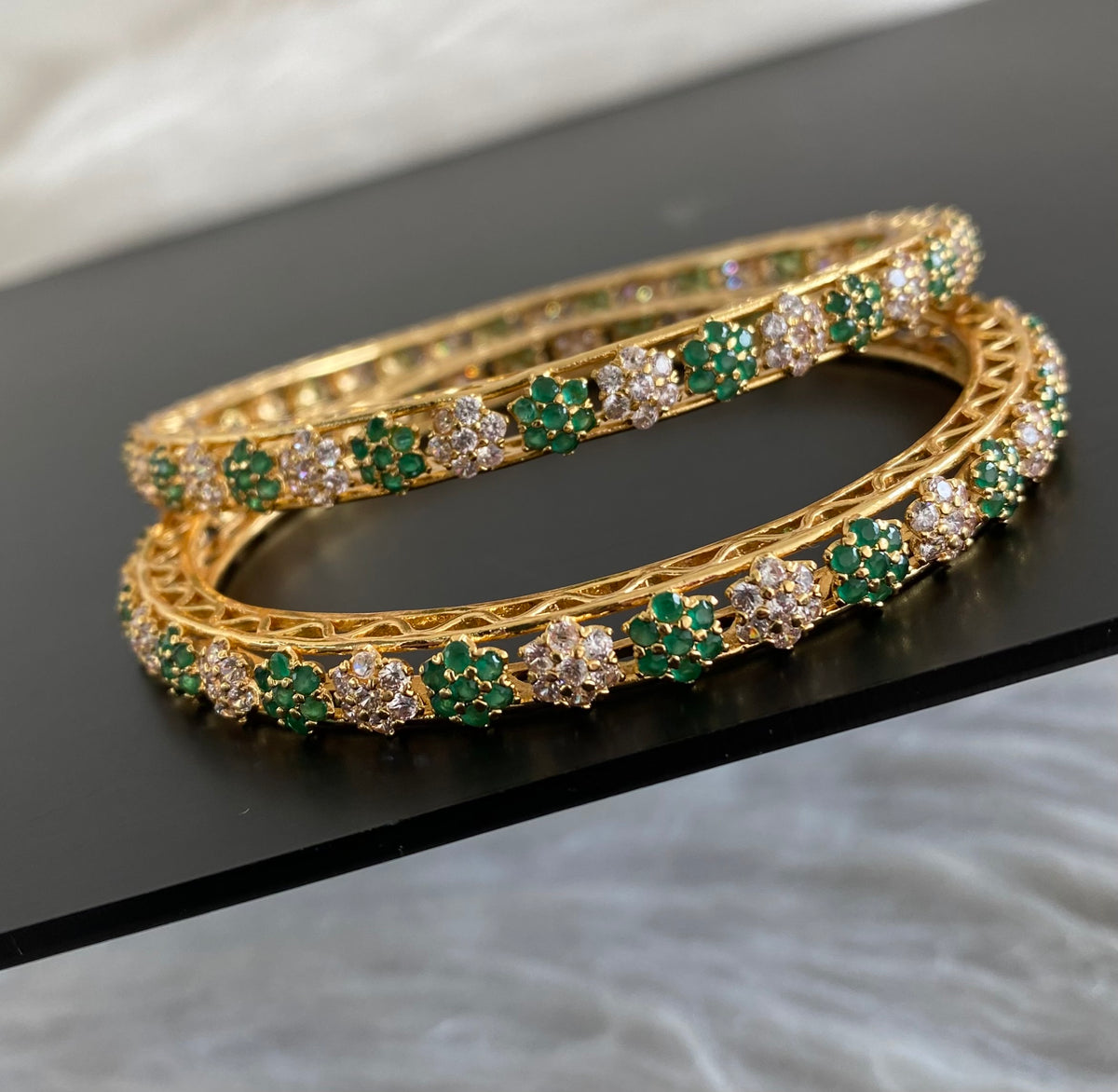 Gold tone green white stone nakshatra bangles(2.10) dj-55154