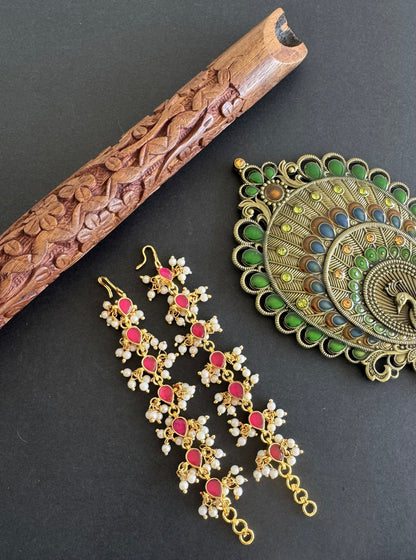 Gold tone pink kundan jadau pearl ear side chain dj-52048