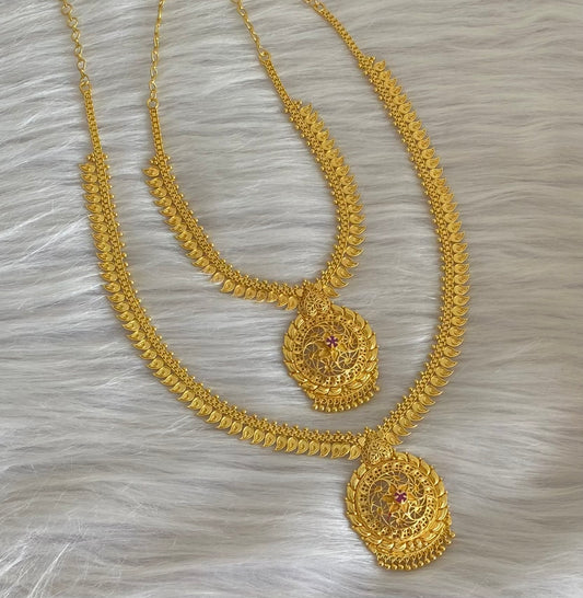 Gold tone ruby stone mango flower combo set dj-54290