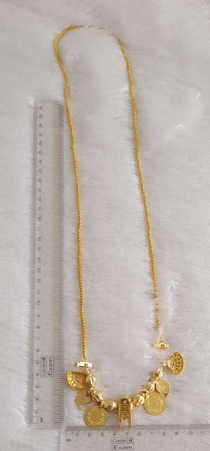 Gold tone 30 inches rope chain with pink-white stone mango lakshmi coin thiru mangalyam dj-46874