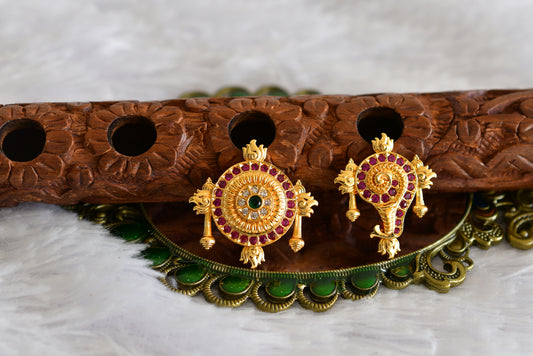 Gold tone pink-green-white shanku-chakra for pooja room dj-52310