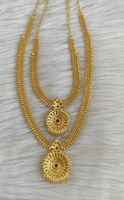 Gold tone ruby stone heart combo set dj-54281