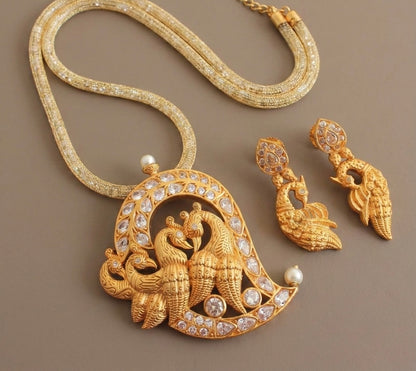 Matte finish white peacock necklace set-dj07222