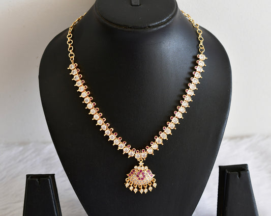 Gold tone AD white-pink stone south indian necklace dj-53331