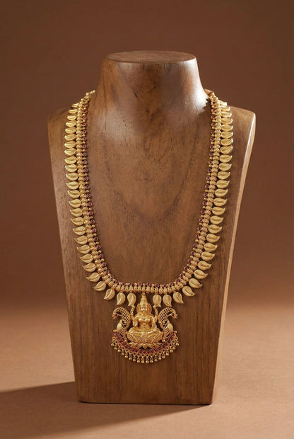 Gold look alike kerala style AD pink lakshmi mango haar dj-51955