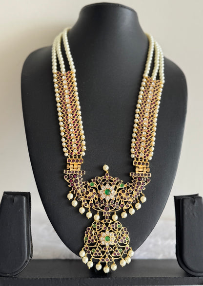 Gold tone precious kemp-green-white pearl flower haar dj-51755
