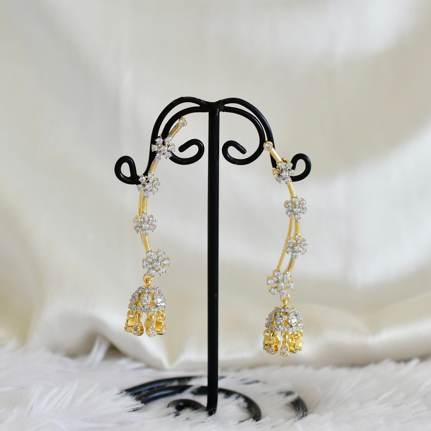 Two tone cz white slide-on flower jhumkka dj-52559