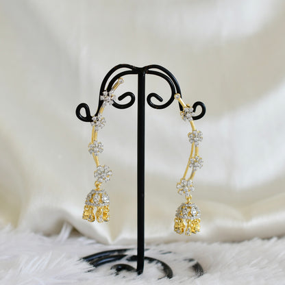 Two tone cz white slide-on flower jhumkka dj-52559