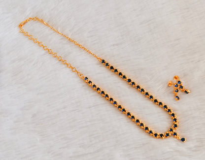 Gold tone AD blue necklace set dj-53307