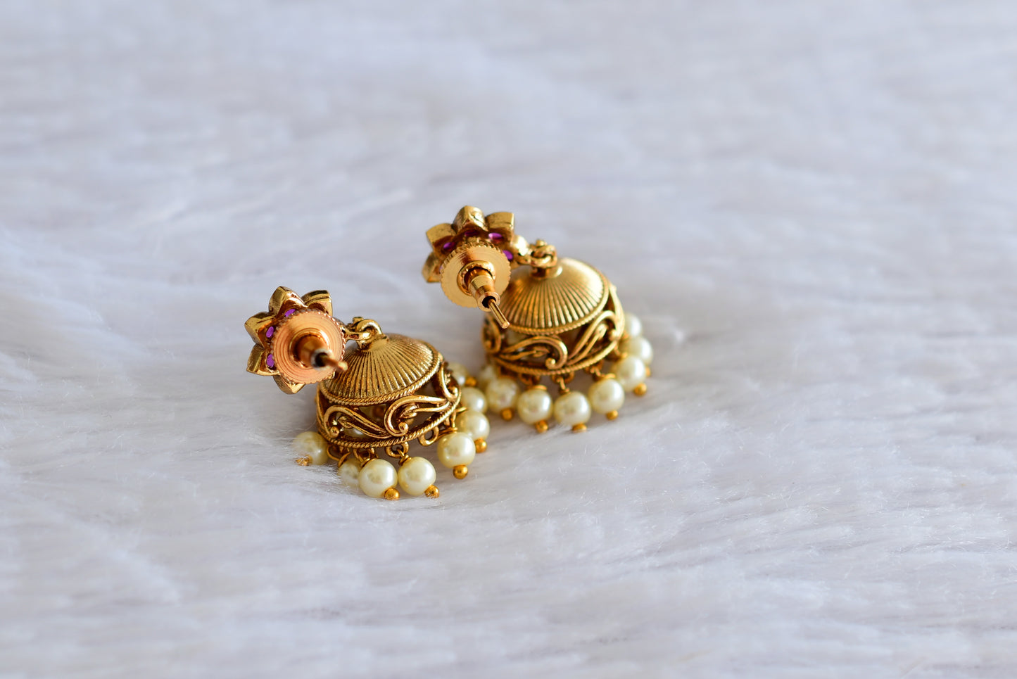 Antique gold tone kemp-green flower jhumkka dj-51929
