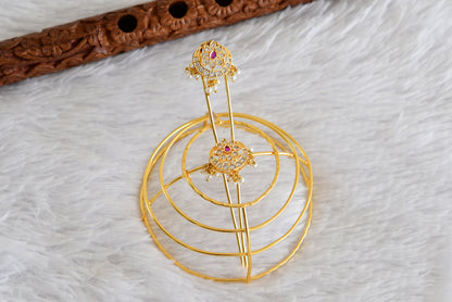 Gold tone kemp-green bun cage-hair accessory with stick Dj-52336