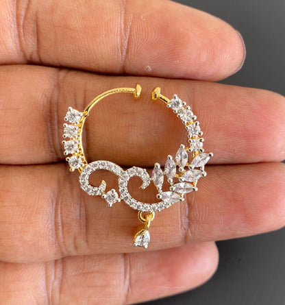 Two tone cz white nose pin dj-53826