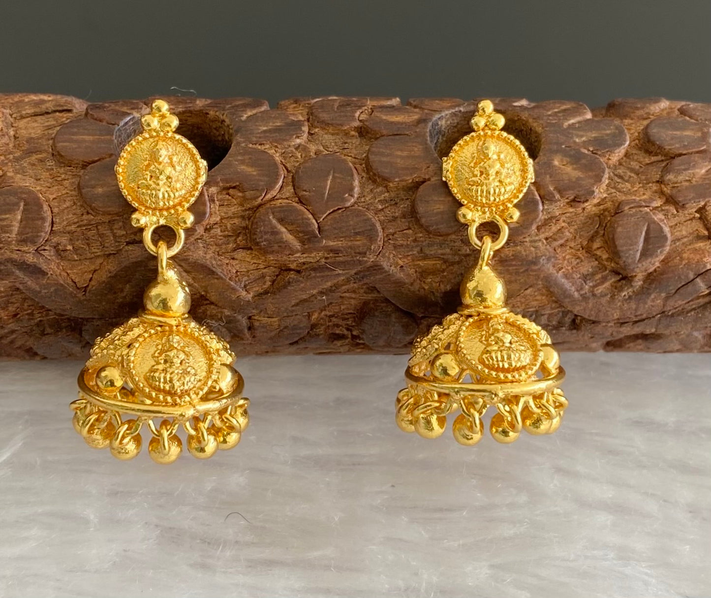 Gold tone lakshmi coin jhumkka dj-53155