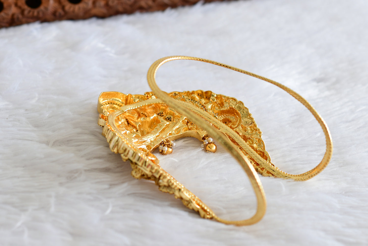 Antique gold tone cz pink-green jadau lakshmi peacock elephant nakshi vanki/bajuband dj-51966