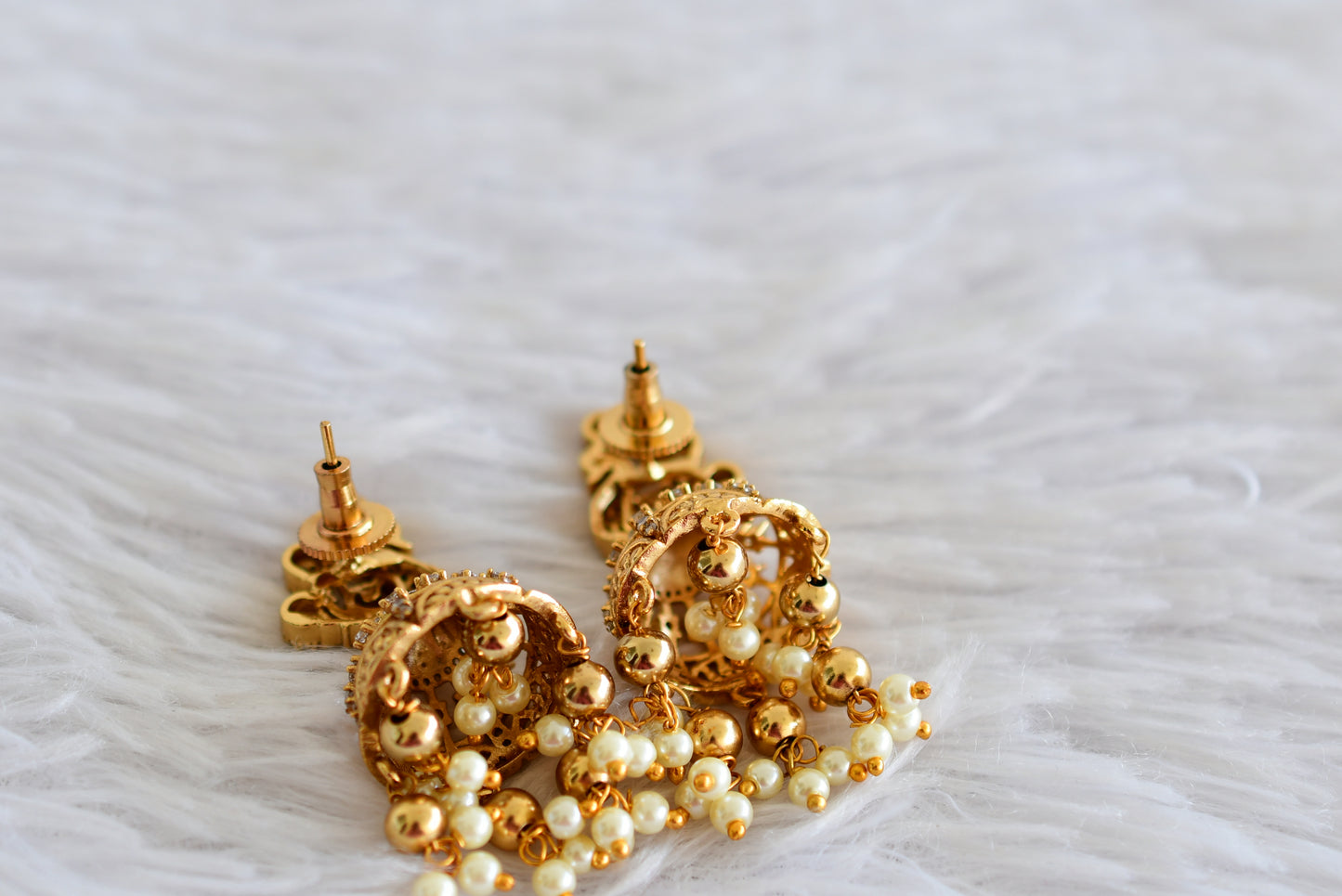 Antique gold tone white peacock jhumkka dj-51932