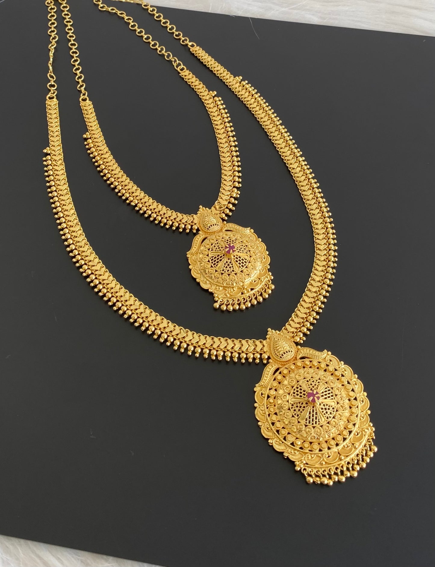 Gold tone ruby stone heart flower combo set dj-54288