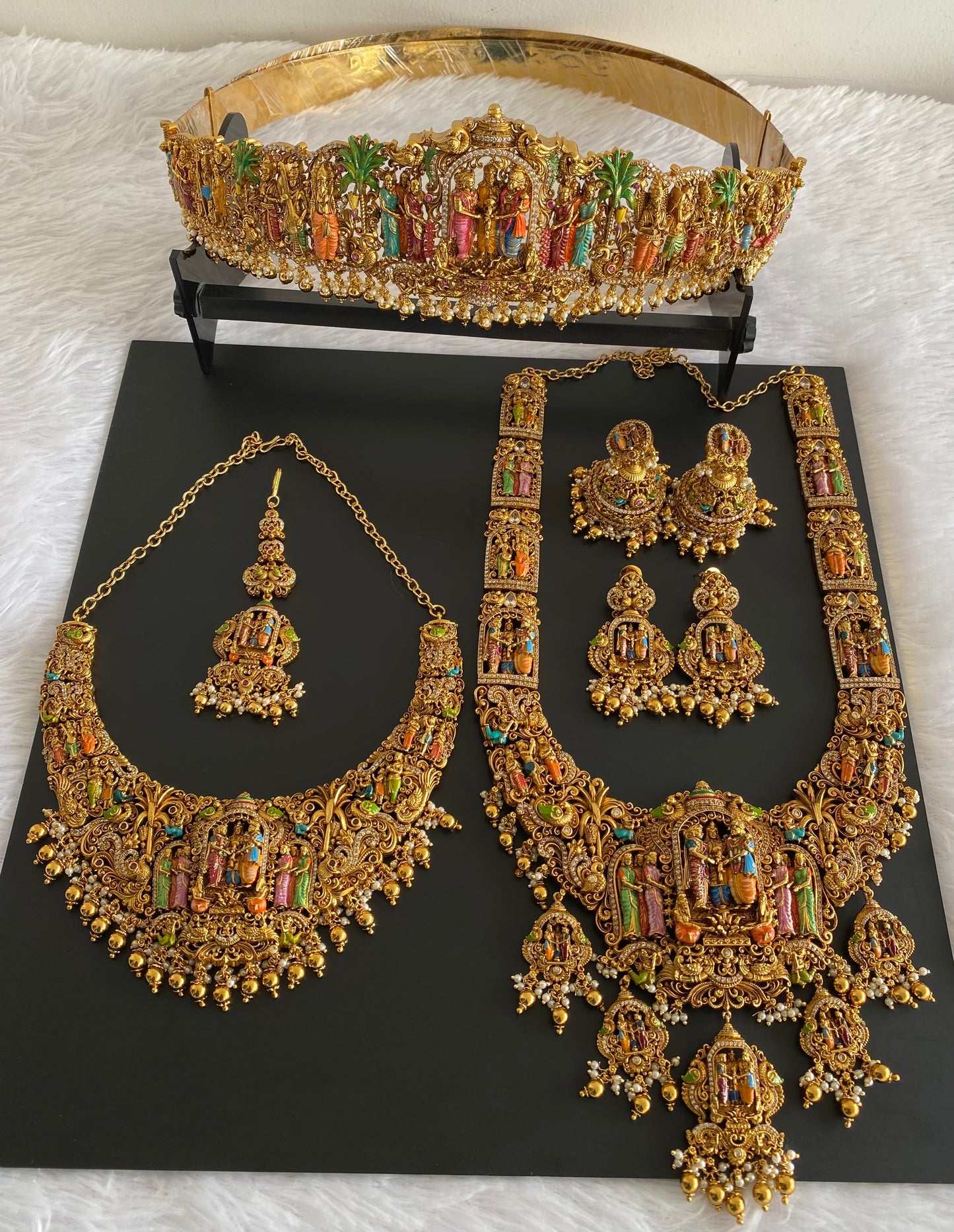 Matte finish srinivasa kalyana with meenakari work bridal set dj-53137