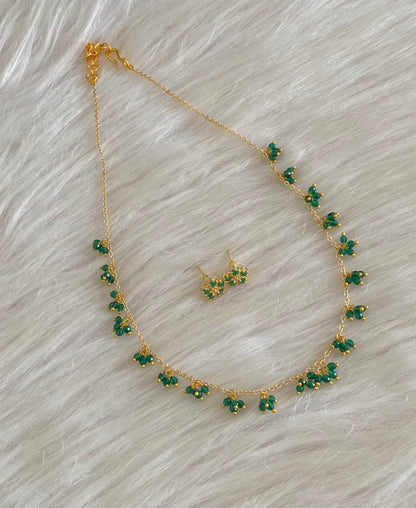 Gold tone green beaded necklace set dj-54796