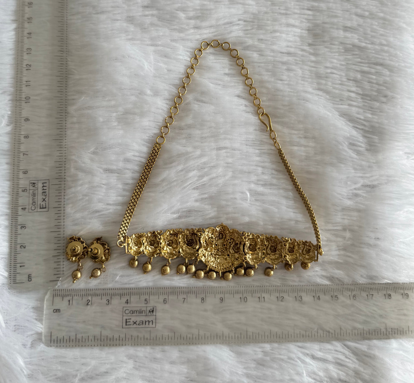 Antique gold tone Nakshi lakshmi peacock choker necklace set dj-52142