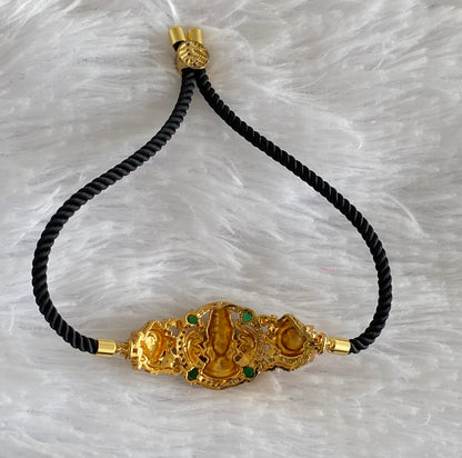 Antique gold tone black thread shri thirumal nama-shanku-chakra bracelet dj-54428