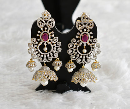 Two tone cz ruby pearl long bali jhumkka dj-51882