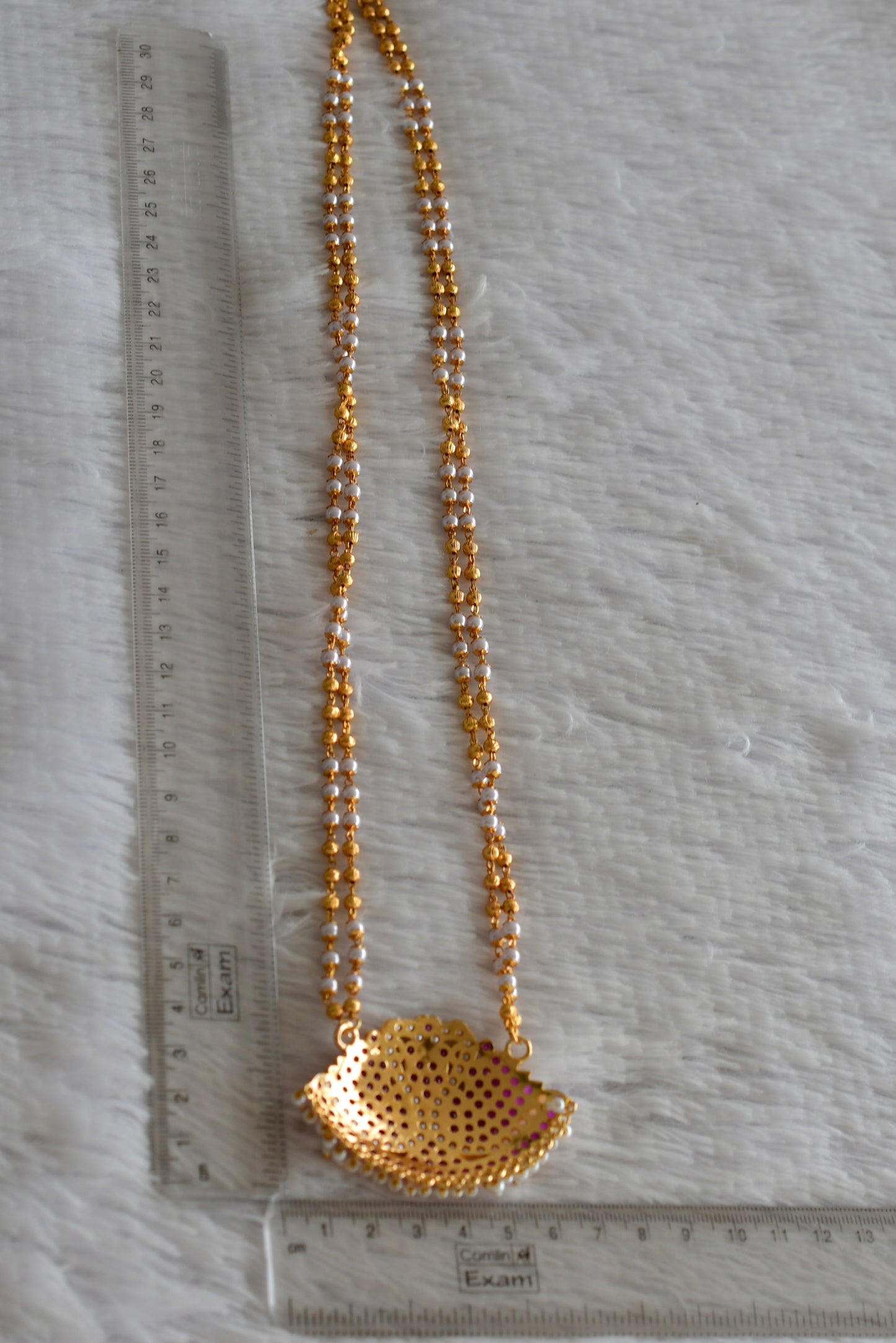 Gold tone 24 inches double layer pearl chain with ad pink-pearl swan pendant dj-51909