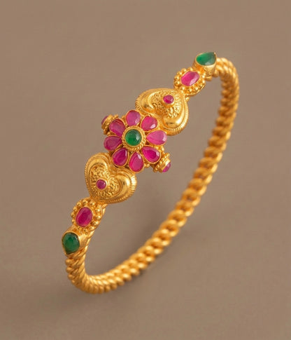 Gold tone screw type ruby-green kada/bracelet(2.8) dj-08318